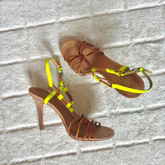 COACH Lana Leather Strappy Heel Sandal Yellow size 7.5 - Picture 5 of 5